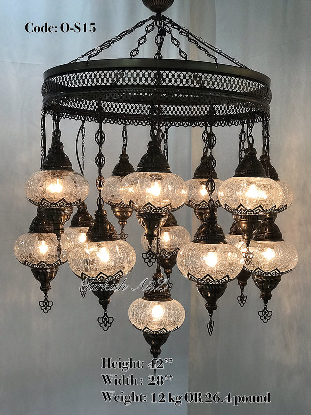 Chandelier with 15 Cracked Globes (Sultan model) , ID:148 - TurkishLights.NET