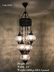 Chandelier with 5 Cracked Globes (Sultan model) , ID:148 - TurkishLights.NET