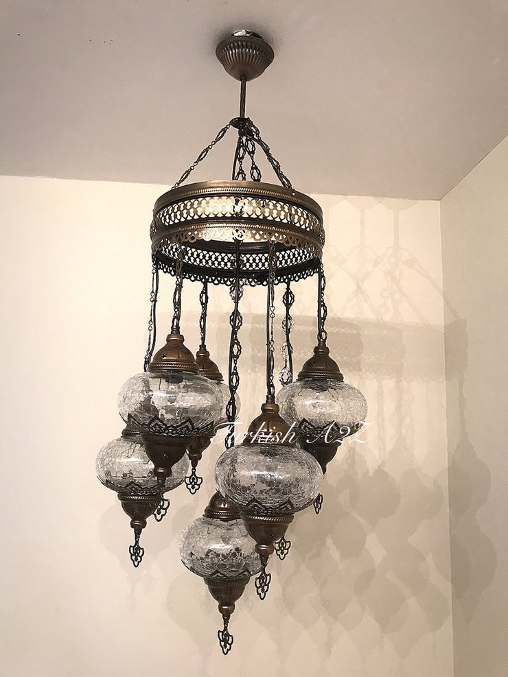 Chandelier with 7 Cracked Globes (Sultan model) , ID:148 - TurkishLights.NET