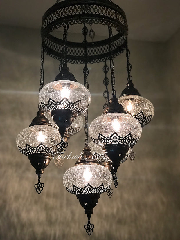 Chandelier with 7 Cracked Globes (Sultan model) , ID:148 - TurkishLights.NET