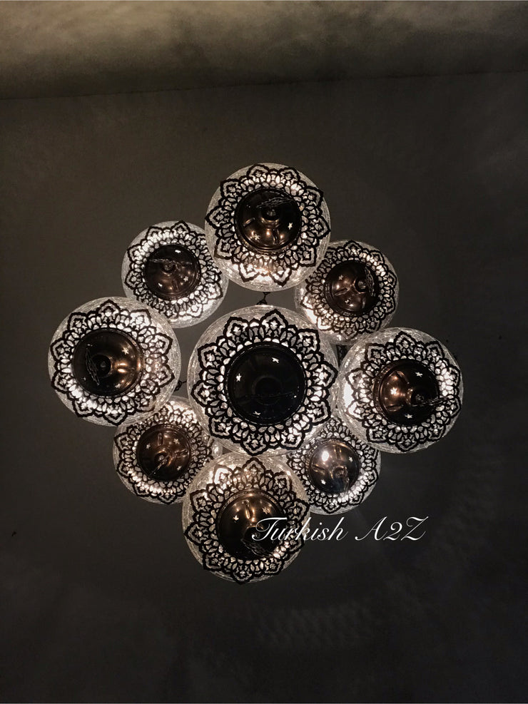Chandelier with 9 Cracked Globes (Sultan model) , ID:148 - TurkishLights.NET