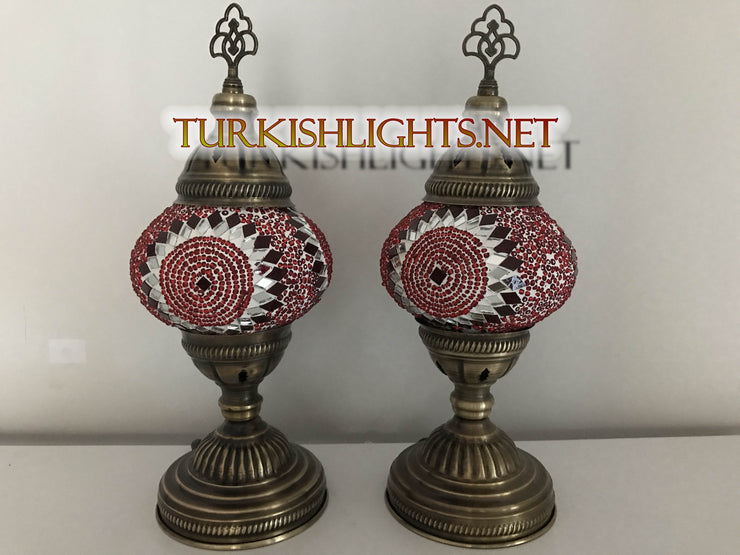 PAIR OF TURKISH MOSAIC TABLE LAMPS,  MEDIUM GLOBES - TurkishLights.NET