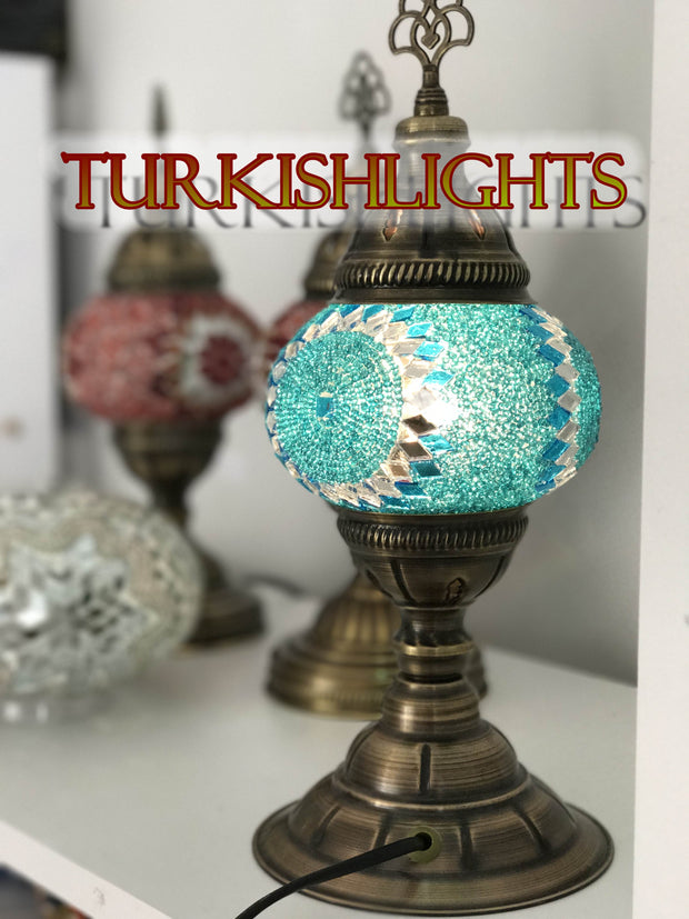 MOSAIC TABLE LAMP ,TURQUOISE, SPECIAL COLOR - TurkishLights.NET