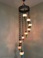 9-BALL TURKISH  MOSAIC CHANDELIER WITH MEDIUM GLOBES - TurkishLights.NET