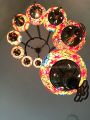 9-BALL TURKISH  MOSAIC CHANDELIER WITH MEDIUM GLOBES - TurkishLights.NET