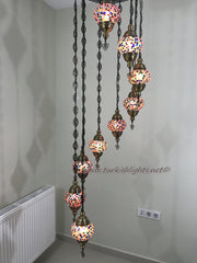 9-BALL TURKISH  MOSAIC CHANDELIER WITH MEDIUM GLOBES - TurkishLights.NET