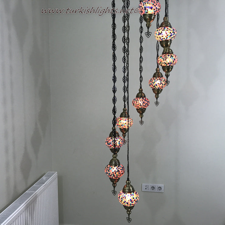 9-BALL TURKISH  MOSAIC CHANDELIER WITH MEDIUM GLOBES - TurkishLights.NET