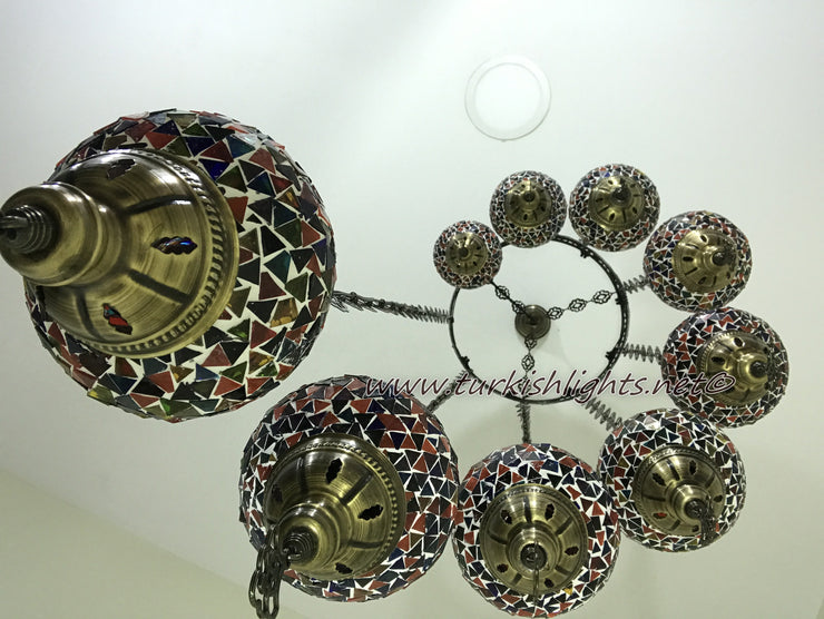 9-BALL TURKISH  MOSAIC CHANDELIER WITH MEDIUM GLOBES - TurkishLights.NET