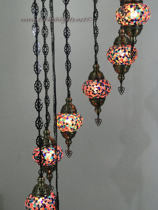 9-BALL TURKISH  MOSAIC CHANDELIER WITH MEDIUM GLOBES - TurkishLights.NET