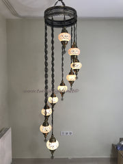 9-BALL TURKISH  MOSAIC CHANDELIER WITH MEDIUM GLOBES - TurkishLights.NET