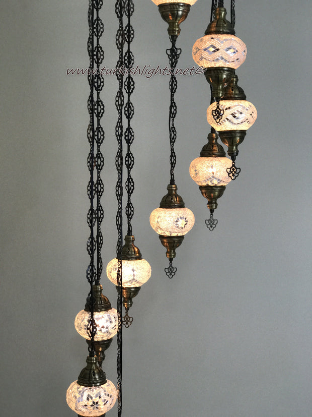 9-BALL TURKISH  MOSAIC CHANDELIER WITH MEDIUM GLOBES - TurkishLights.NET