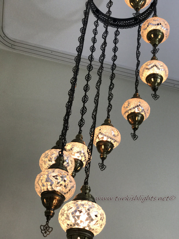 9-BALL TURKISH  MOSAIC CHANDELIER WITH MEDIUM GLOBES - TurkishLights.NET