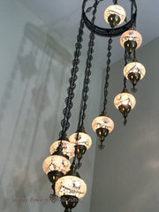 9-BALL TURKISH  MOSAIC CHANDELIER WITH MEDIUM GLOBES - TurkishLights.NET