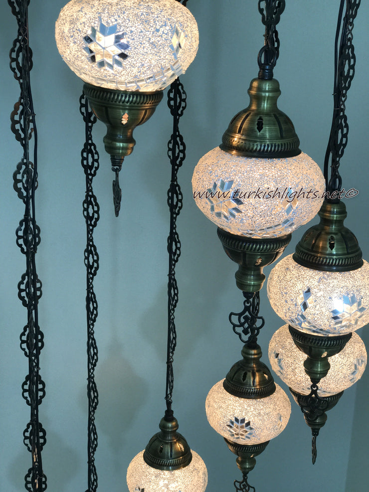 9-BALL TURKISH  MOSAIC CHANDELIER WITH MEDIUM GLOBES - TurkishLights.NET