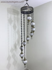 9-BALL TURKISH  MOSAIC CHANDELIER WITH MEDIUM GLOBES - TurkishLights.NET