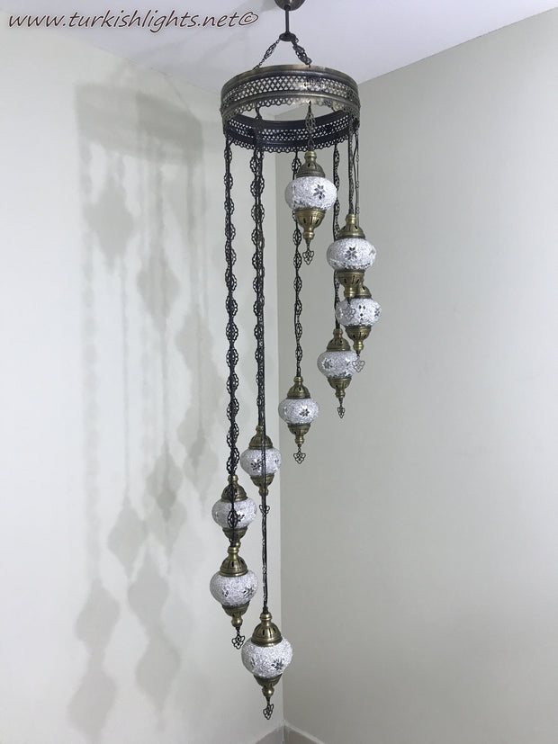 9-BALL TURKISH  MOSAIC CHANDELIER WITH MEDIUM GLOBES - TurkishLights.NET