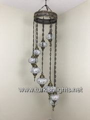 9-BALL TURKISH  MOSAIC CHANDELIER WITH LARGE GLOBES, WHITE - TurkishLights.NET