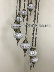 9-BALL TURKISH  MOSAIC CHANDELIER WITH LARGE GLOBES, WHITE - TurkishLights.NET