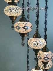 9-BALL TURKISH  MOSAIC CHANDELIER WITH LARGE GLOBES, WHITE - TurkishLights.NET