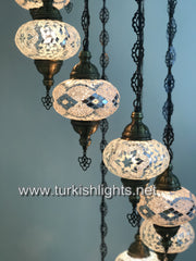 9-BALL TURKISH  MOSAIC CHANDELIER WITH LARGE GLOBES, WHITE - TurkishLights.NET