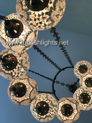 9-BALL TURKISH  MOSAIC CHANDELIER WITH LARGE GLOBES, WHITE - TurkishLights.NET