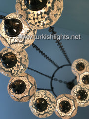 9-BALL TURKISH  MOSAIC CHANDELIER WITH LARGE GLOBES, WHITE - TurkishLights.NET